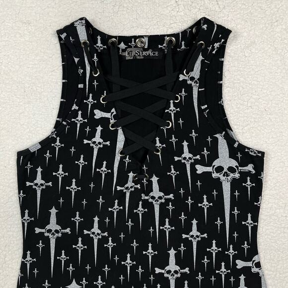 Lip Service Trash & Dagger "Trashy" Skull Daggers Black Tank Top XL Goth Y2K - Picture 4 of 16